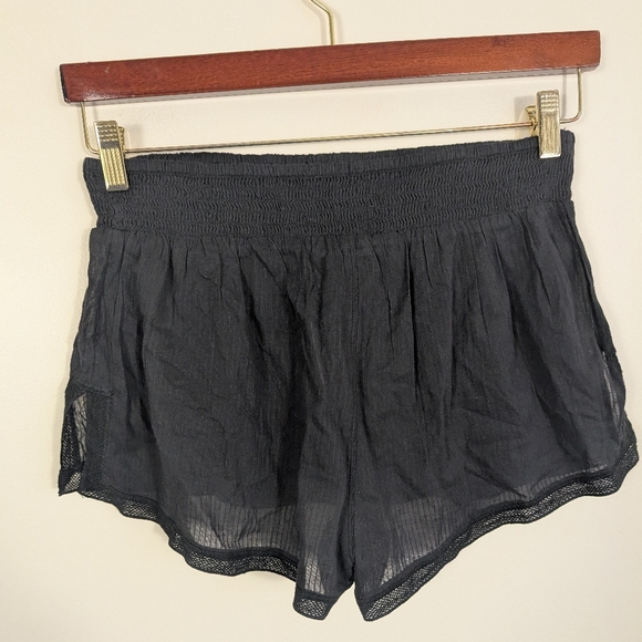 Free People Lucky In Love Black Cotton Lightweight Sheer Pajama Shorts New! - Picture 4 of 7